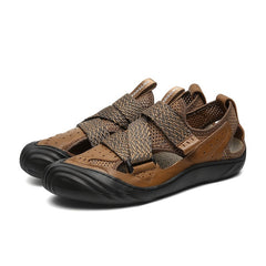 EXSHERO Men's Leather Sandals Outdoor Non Slip Beach Shoes