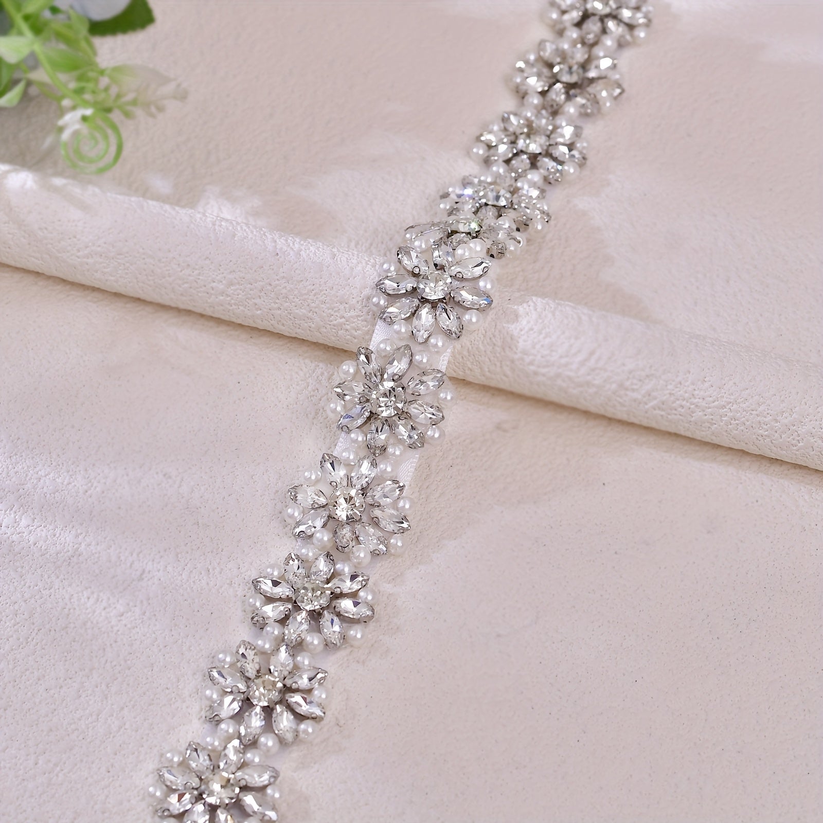 Bridal Sash with Pearls & Rhinestones Waist Belt for Weddings
