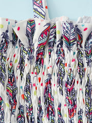 Girls Vintage Leaf Print Spaghetti Strap Jumpsuit