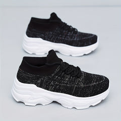 Breathable Running Shoes Elastic Lace Up Woven Casual Sneakers