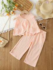 Girls Plaid Sleeveless Top & Pants Set for Summer Party
