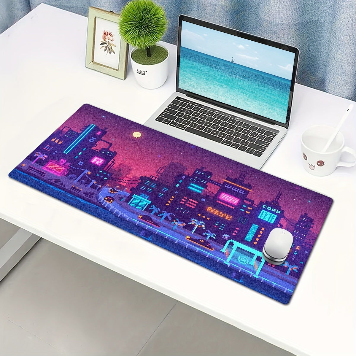Pixel Style Night City Scene Vehicle Art Anti-Slip Mouse Pad