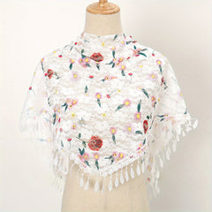 Boho Lace Triangle Shawl Flower Print Hollow Wrap