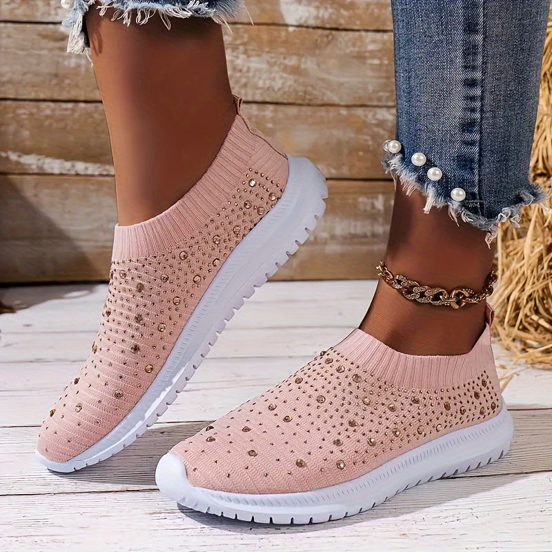 Women's Rhinestone Mesh Breathable Tennis Sports Shoes Lightweight Non slip