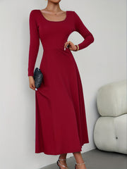 Solid Square Neck Maxi Dress Long Sleeve Women's Clothing