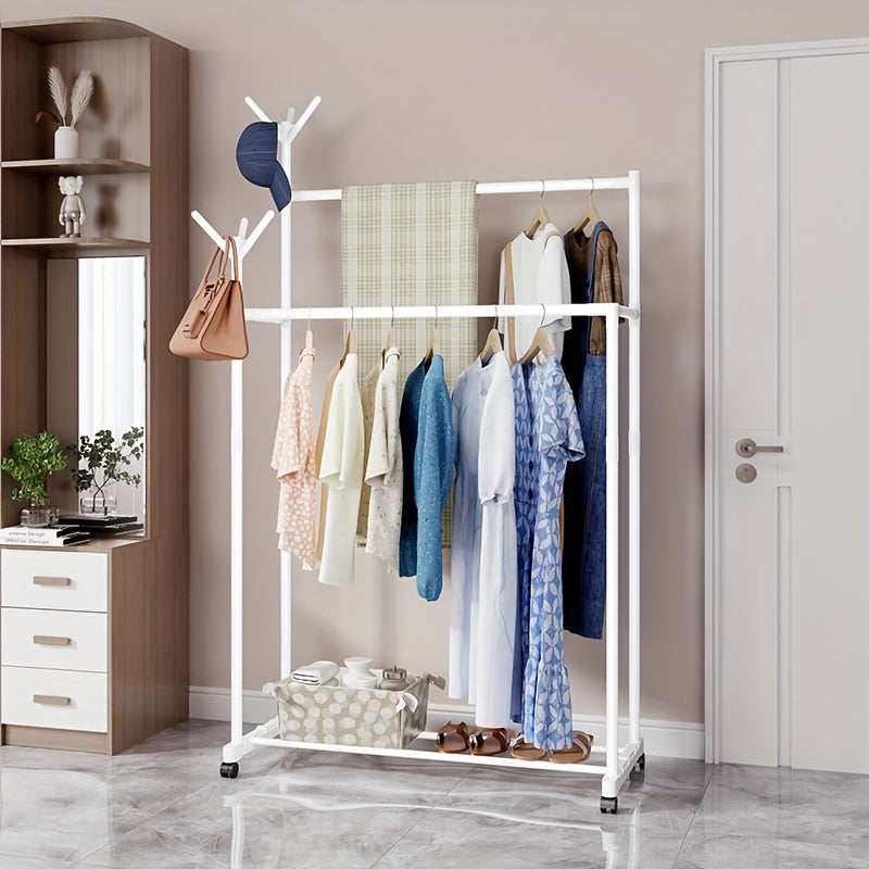 2 Layer Carbon Steel Coat Rack with Pulley Self Assembly Required