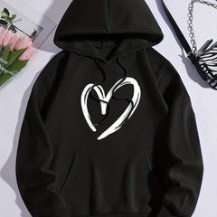 Heart Graphic Sports Hoodie with Front Pocket