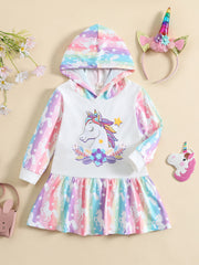 Baby Girls Unicorn Print Hooded Dress Set