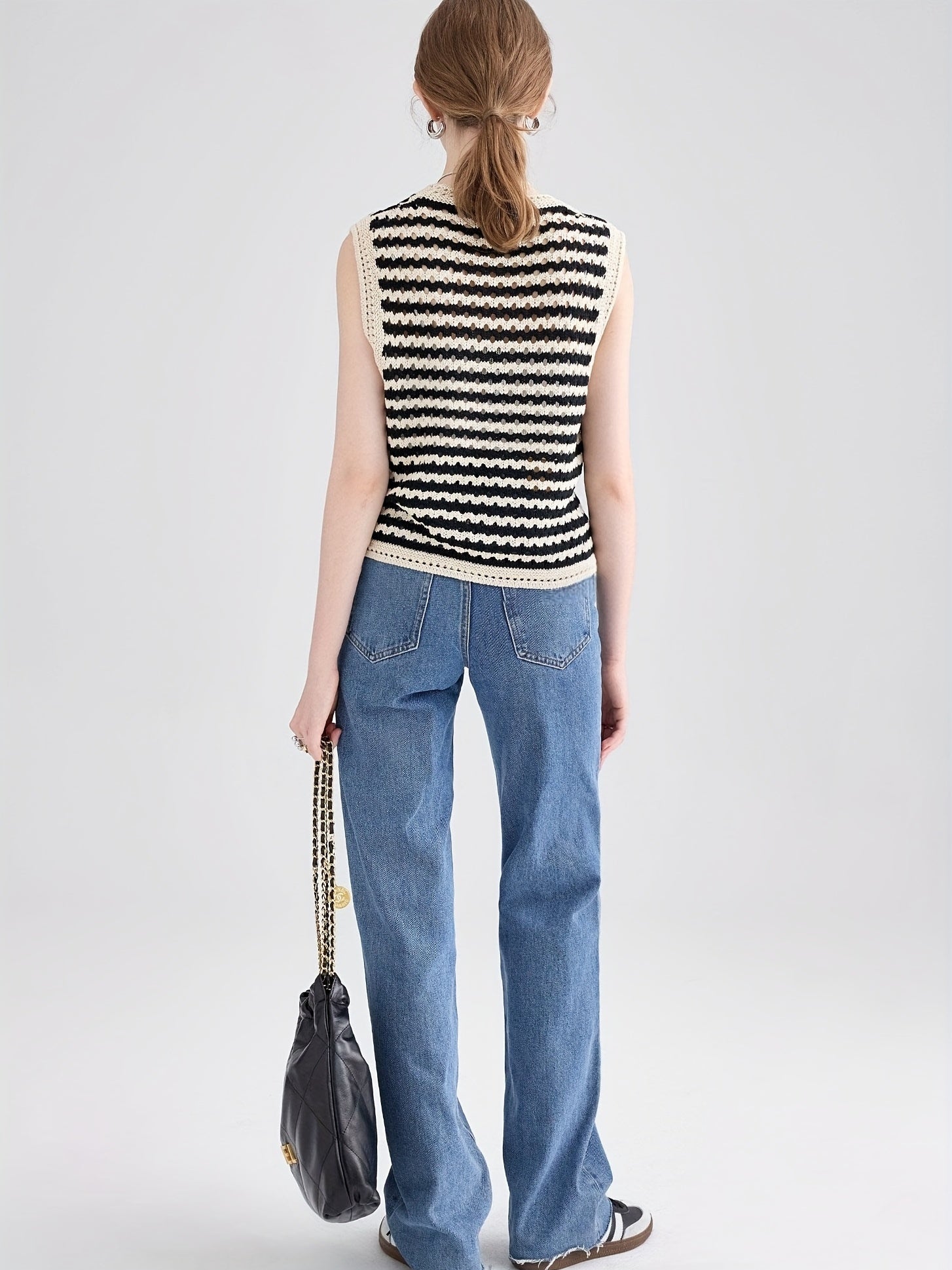 Striped Cut Out Tank Top Casual Sleeveless Knitted Top
