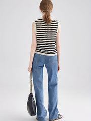 Striped Cut Out Tank Top Casual Sleeveless Knitted Top