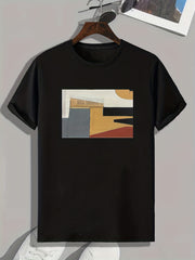 Collage Style Print Men's Comfy T-shirt for Outdoor Summer