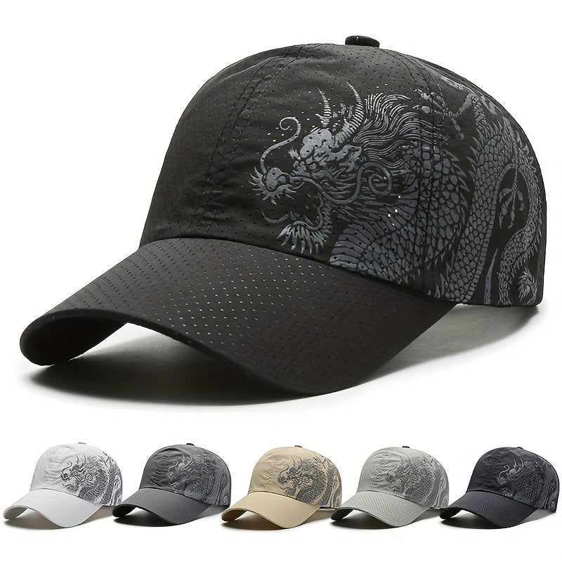 Chinese Dragon Print Baseball Cap Outdoor Quick Drying Sun Protection Hat