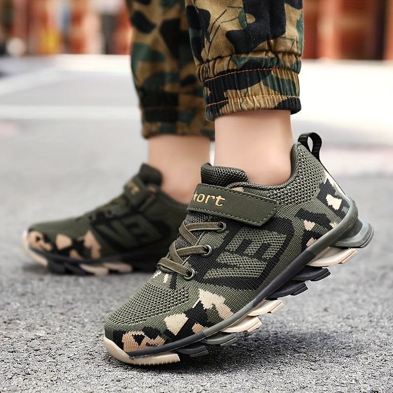 Kid's Camouflage Sneakers, Breathable with Shock Absorption, Soft Sole