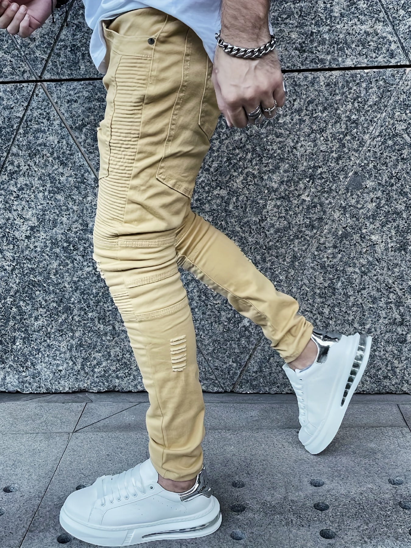 Slim Fit Ripped Jeans Men Casual Street Style High Stretch Denim Pants