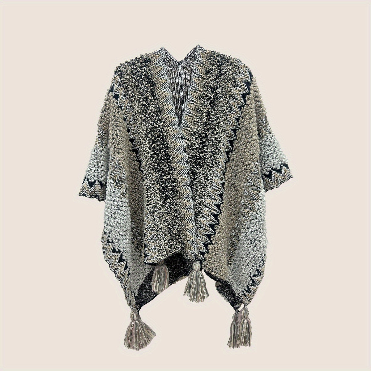 Boho Tassel Knit Shawl Vintage Wrap Warm Cape Cardigan Windproof Cloak