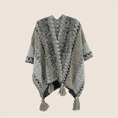 Boho Tassel Knit Shawl Vintage Wrap Warm Cape Cardigan Windproof Cloak