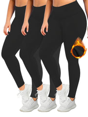 3 Pack Plus Size Casual Leggings Set Women's Plus Solid Liner Fleece