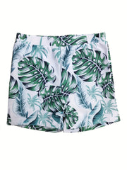 Boys Leaf Print Swim Trunks Quick Dry Beach Vacation Kids Clothes