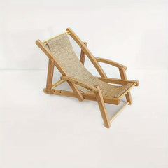 Dollhouse Beach Chair Wooden Lounge with Plush Gray Fabric Seat