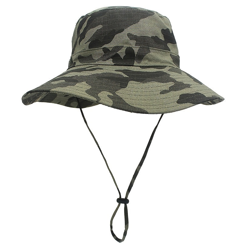 Men's Wide Brim Bucket Hat Sunscreen Benny Hat Camouflage Jungle Fishing Cowboy