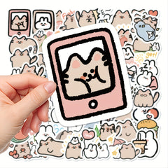 60pcs Little Rabbit Kitten Series Waterproof Sticker DIY Creative Sticker