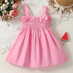 Girls Shirred Bow Puffy Cami Dress For Summer Holiday Party