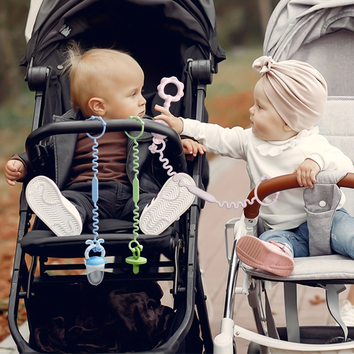 3pcs Silicone Stroller Straps Safely Hold Baby Toys Sippy Cups & More BPA