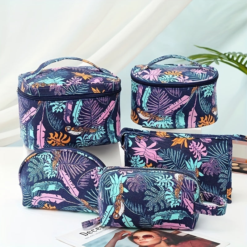 Leaf Print Makeup Bag Portable Cosmetic Organizer