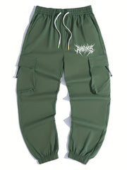 Stylish Letter Print Casual Cotton Mid Stretch Cargo Pants Men s Joggers