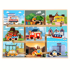 Educational Toy: Wood Track Game with Vehicles & City Scene for Toddlers