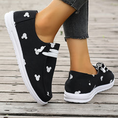 Cartoon Print Lace Up Boat Shoes Low Top Slip On Lightweight Canvas Shoes