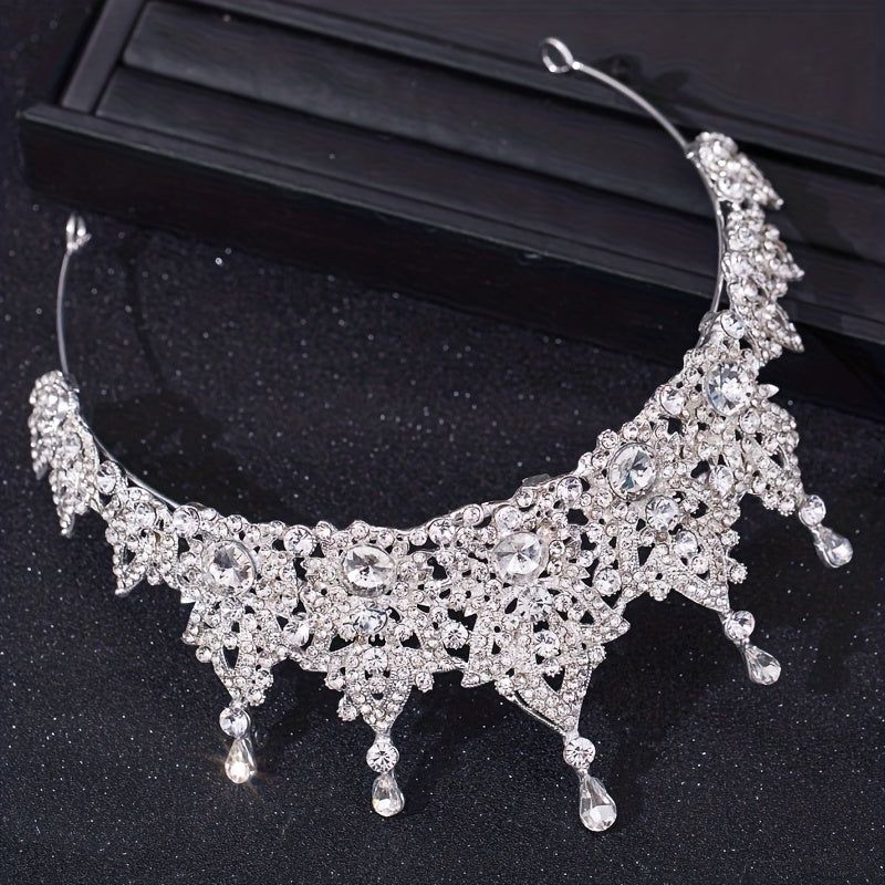 Baroque Crystal Bridal Head Jewelry Set Rhinestone Tiara Crown Earring Necklace
