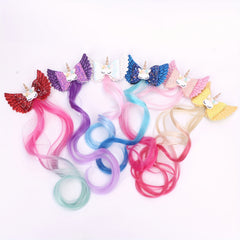 Girls Unicorn Wings Bowknot Hair Wig Extensions