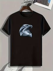 Geometric Eagle Head Print Men's T shirt Active Stretch Tee For Outdoor Summer