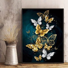 DIY Cross Stitch Kit Golden Butterfly Floral Pattern Material Package
