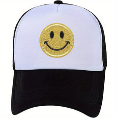 Smiling Face Print Baseball Cap Mesh Trucker Hat for Men Women