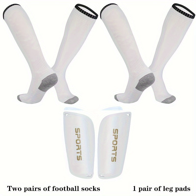 2 Pairs Football Training Socks & Leg Pads Sports Protective Gear