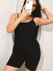 Solid Cami Romper Casual Spaghetti Scoop Neck Sleeveless Romper