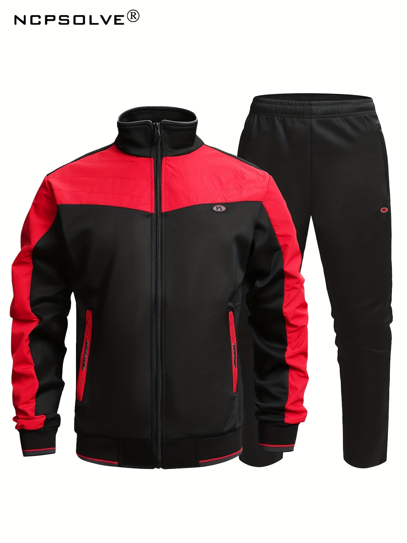 Men's Sports Suit Classic Stand Collar Jacket & Stretch Waist Pants