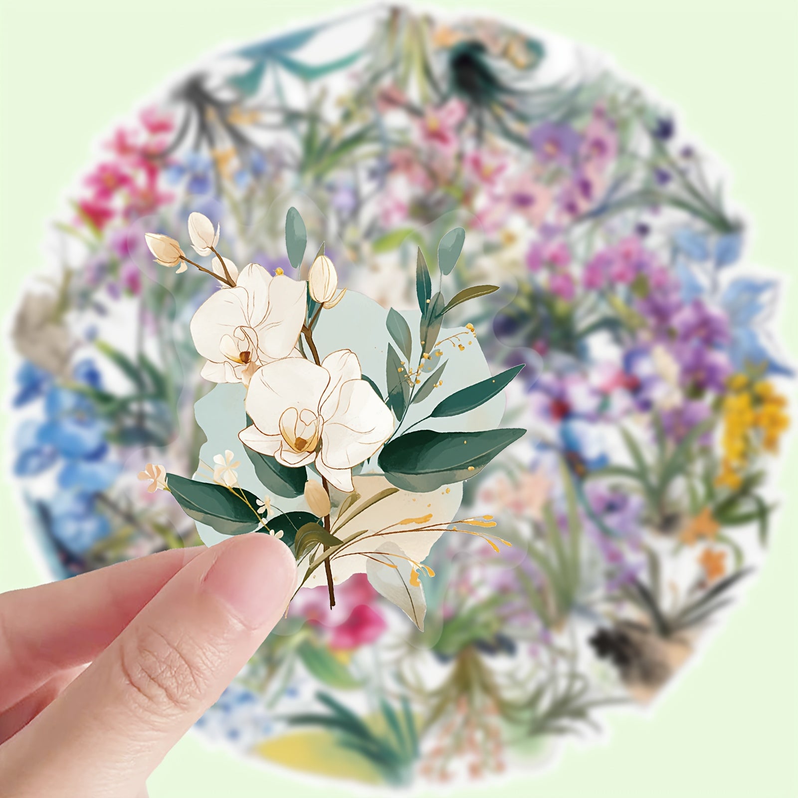 50pcs Reusable Orchid Doodle Stickers Mixed Colors Floral Designs Artistic Gift