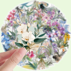 50pcs Reusable Orchid Doodle Stickers Mixed Colors Floral Designs Artistic Gift
