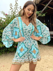 Bohemian Print Lace Up Waist Jumpsuit Bo...