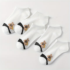 5 Pairs Cartoon Bear Print Socks Lightweight Low Cut Ankle Socks