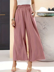 Ruffle Trim Wide Leg Pants Casual Loose Pants For Spring & Summer