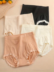 4pcs Scallop Trim Briefs Breathable Intimates Panties Women's Lingerie