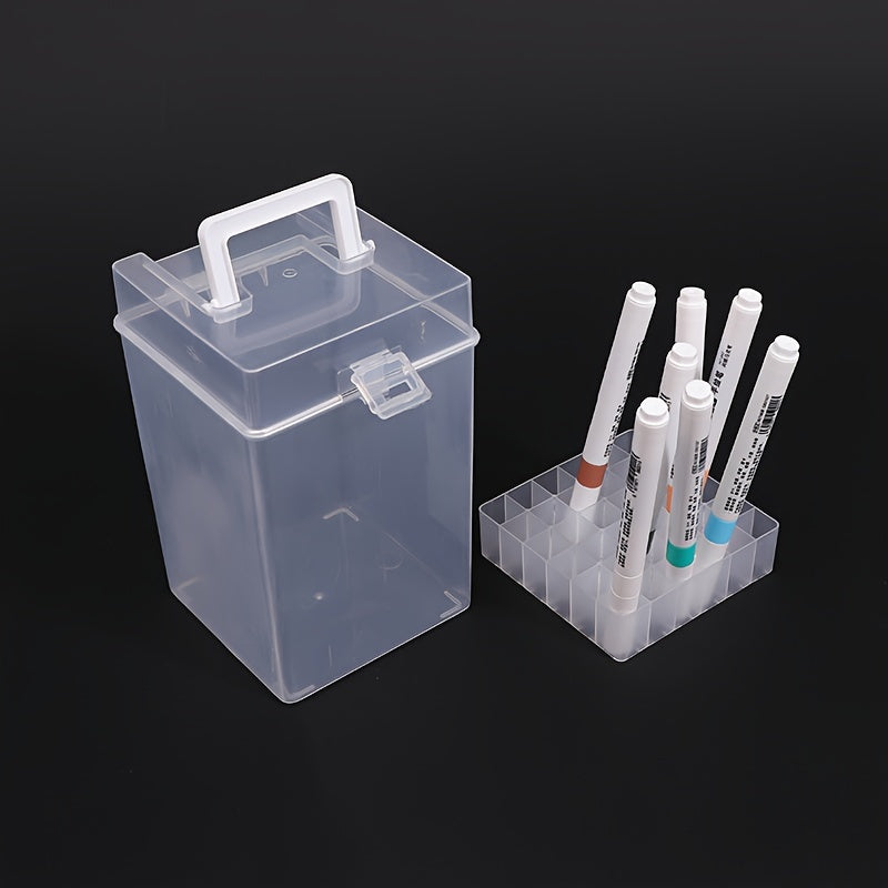 Clear Storage Box Portable Paintbrush Marker Pen Holder Stationery Organizer
