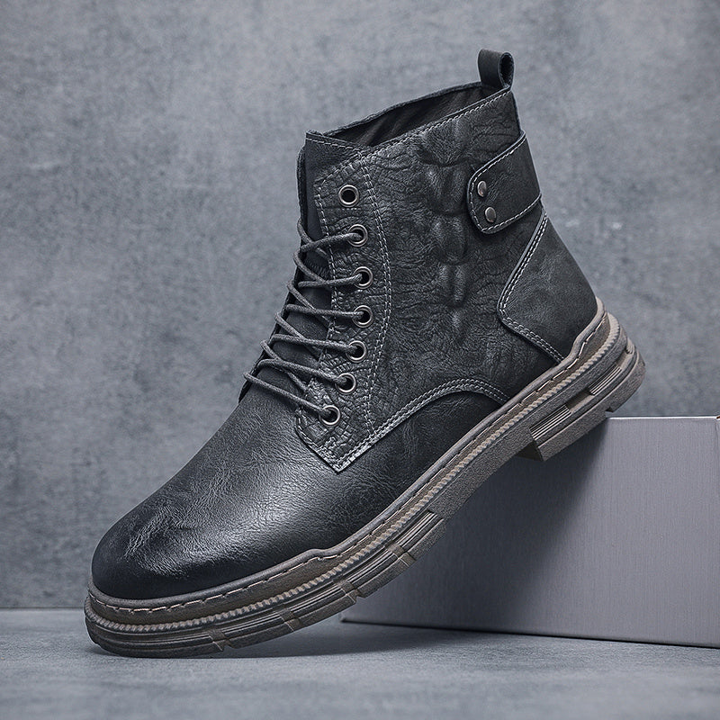Men's Croc Print Casual Lace-up Boots w/ Buckle Decor