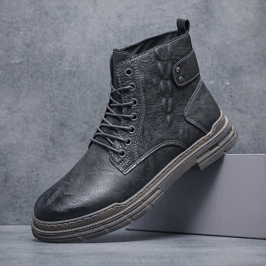 Men's Croc Print Casual Lace-up Boots w/ Buckle Decor