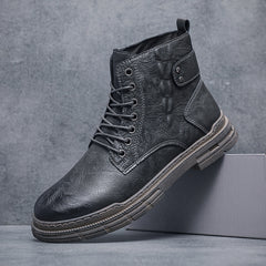 Men's Croc Print Casual Lace-up Boots w/ Buckle Decor