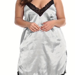 Sexy Nightdress Satin Lace V Neck Sleep Dress